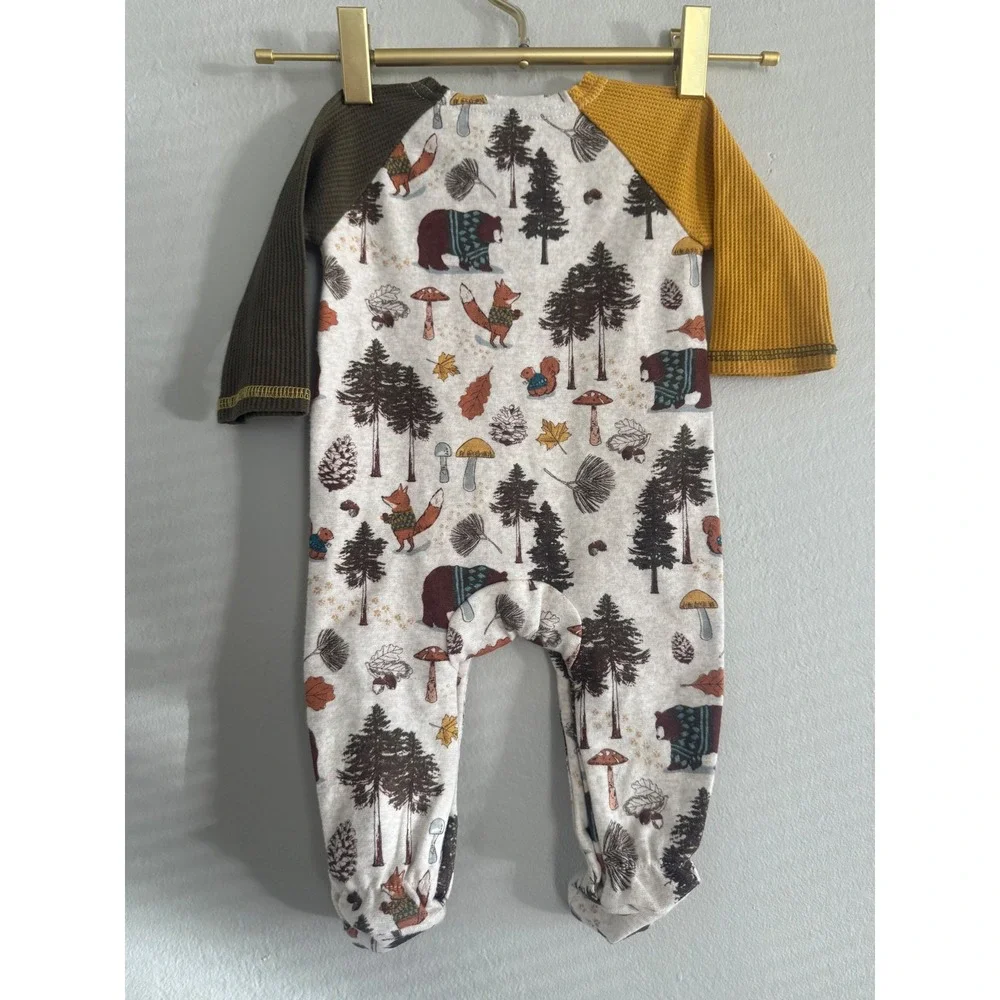 Mud Pie Woodland Sleeper Infant 0-3M Forest Animal Footed OnePiece Fox  brown